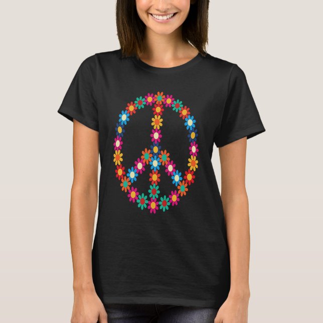 Camiseta Hippie Costume Peace Sign Flower Floral Halloween  (Frente)