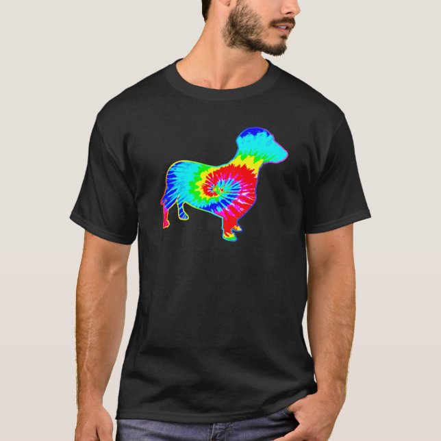 Camiseta Hippie Dachshund Retro Puppy Tie Dye (Frente)