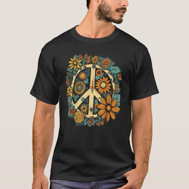 Camiseta Hippie Daisy Peace Sign Retro Flower Sunflower (Frente)