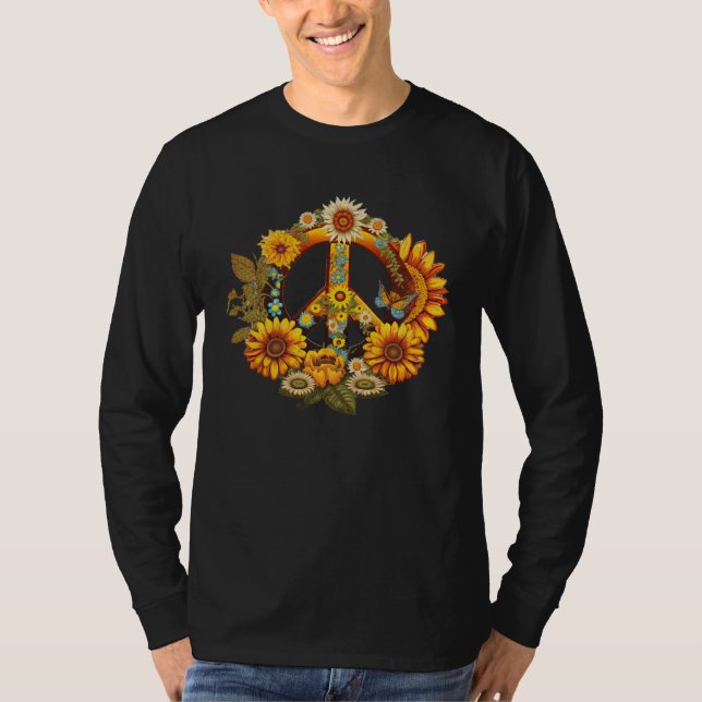Camiseta Hippie Daisy Peace Sign Retro Flower Sunflower (Frente)