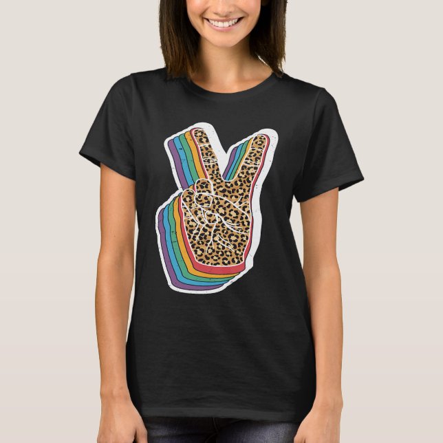 Camiseta Hippie de Impressão Leopardo com Sinal de Paz (Frente)