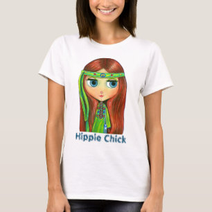 Camiseta Hippie Doll Girl in Green Headband Sinal de Paz Bo