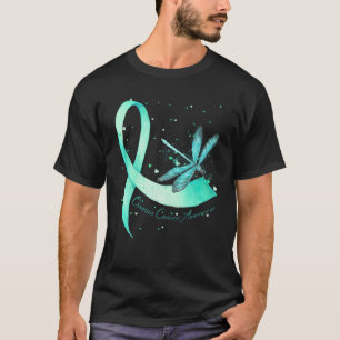 Camiseta Hippie Dragonfly Câncer de ovário Teal Ribbon Aw