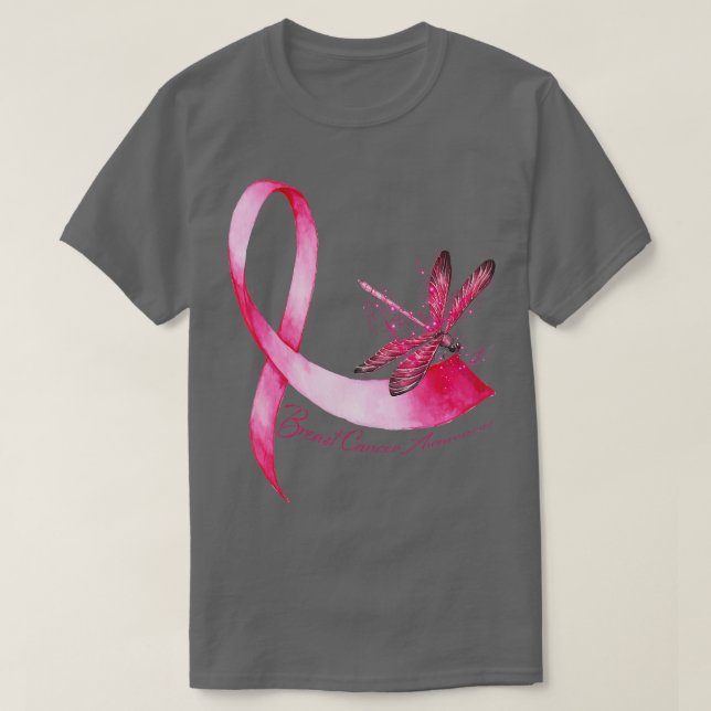 Camiseta Hippie Dragonfly Pink Fita Cancer Mama Awarene (Frente do Design)