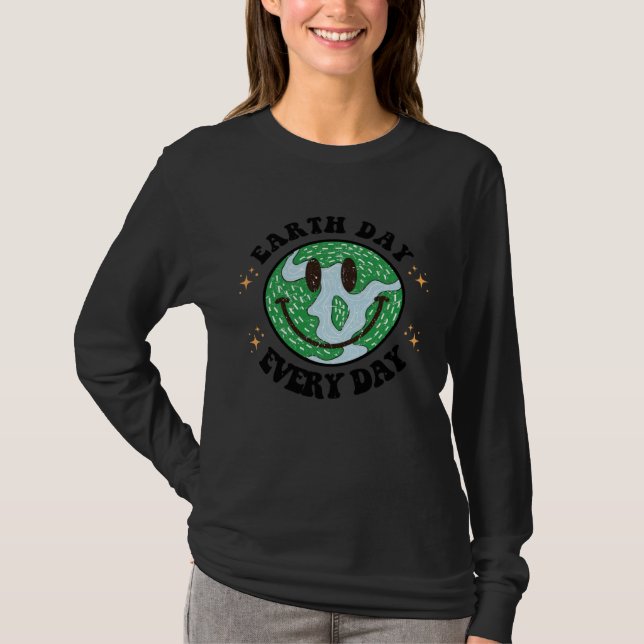Camiseta Hippie Earth Smile Face Retro Groovy Earth Day Eve (Frente)