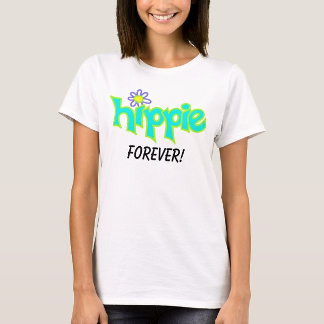 Camiseta Hippie Forever Graphic Turquoise Aqua Word Art (Frente)
