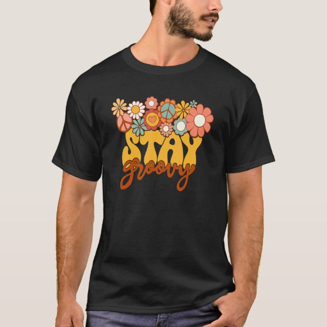 Camiseta Hippie Girassol Retroativo Permaneça Em Groovy Pos (Frente)