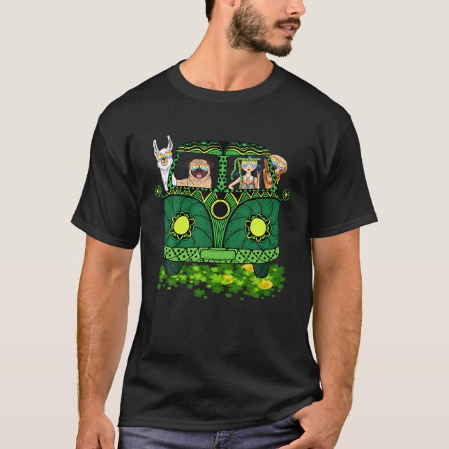 Camiseta Hippie Girl Dia de São Patrício RV Bus Com Paz De  (Frente)