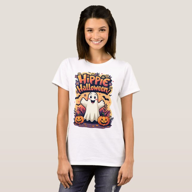 Camiseta Hippie Halloween Cute Ghost (Frente Completa)