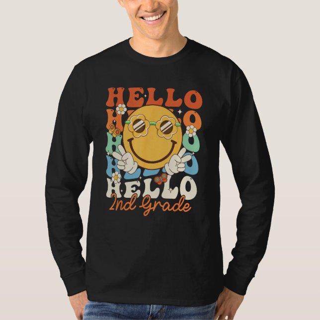 Camiseta Hippie Hello 2nd Grade Retro Groovy  Back to Schoo (Frente)