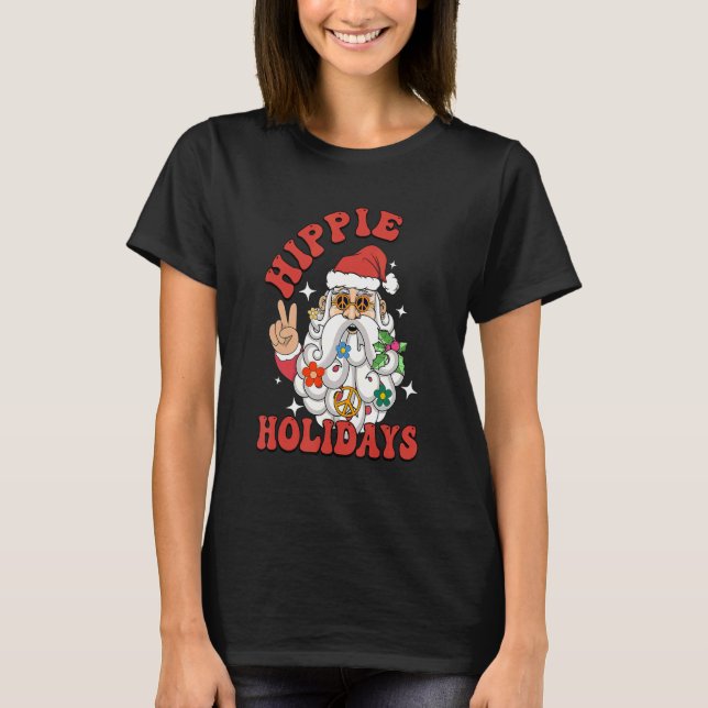 Camiseta Hippie Holidays Paz Amor Natal Papai Noel P (Frente)