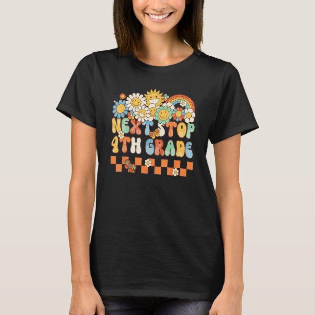 Camiseta Hippie Next Stop 4th Grade Retro Groovy  Back To S (Frente)