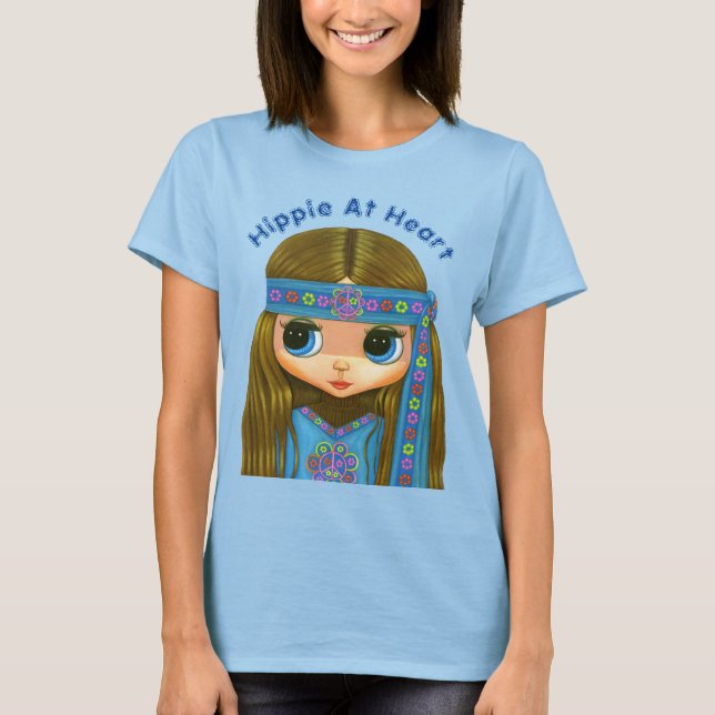 Camiseta Hippie No Coração, Pintinho Azul-Hipopótamo (Frente)