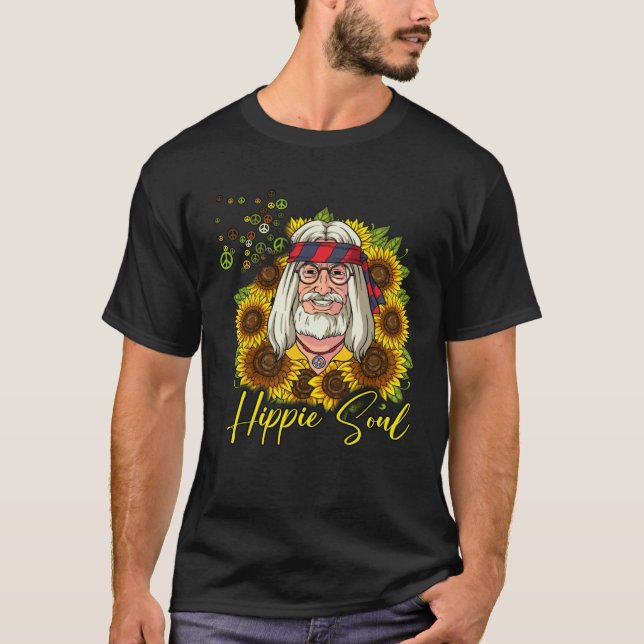 Camiseta Hippie Old Man Sunflower Hippie Soul (Frente)