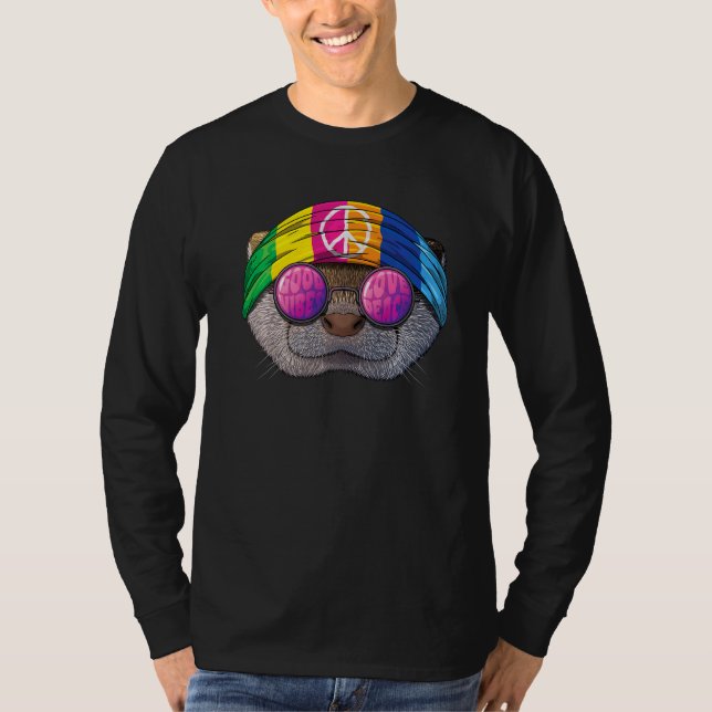 Camiseta Hippie Otter Love Sinal 70s Hippie Mammals (Frente)