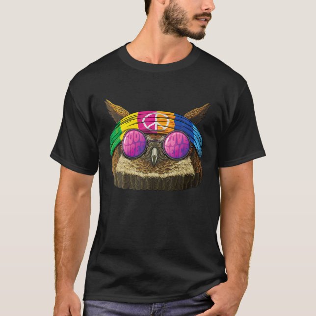 Camiseta Hippie Owl Love Sinal 70S Hippie Bird Of Presy (Frente)