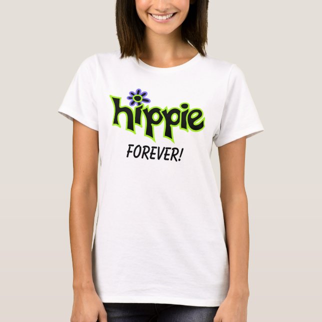 Camiseta Hippie para sempre - Palavra Negra Colorida (Frente)