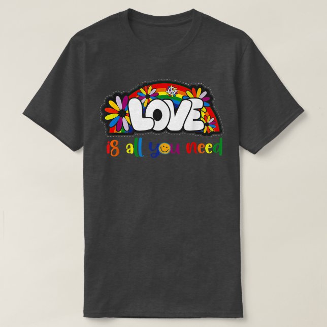 Camiseta Hippie PEACE SIGN LOVE 60s 70s Tie Dye LGBT pride  (Frente do Design)