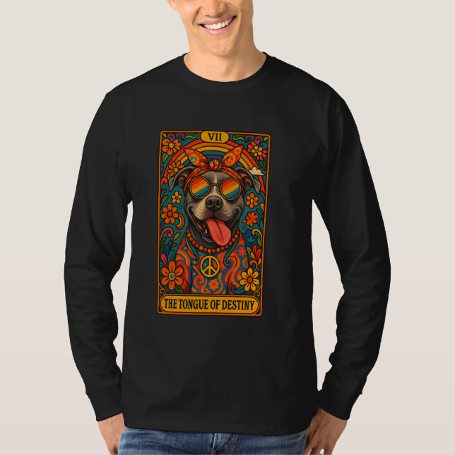 Camiseta Hippie Pitbull Tarot Card Fun Pit Bull The Tongue  (Frente)