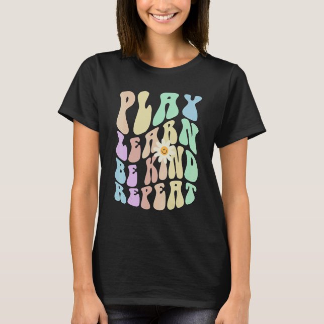 Camiseta Hippie PLAY LEARN BE KIND REPEAT Retro Stop Bullyi (Frente)
