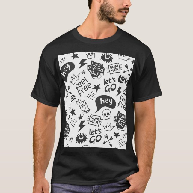 Camiseta Hippie Preto e Branco: Estilo de Vintage (Frente)