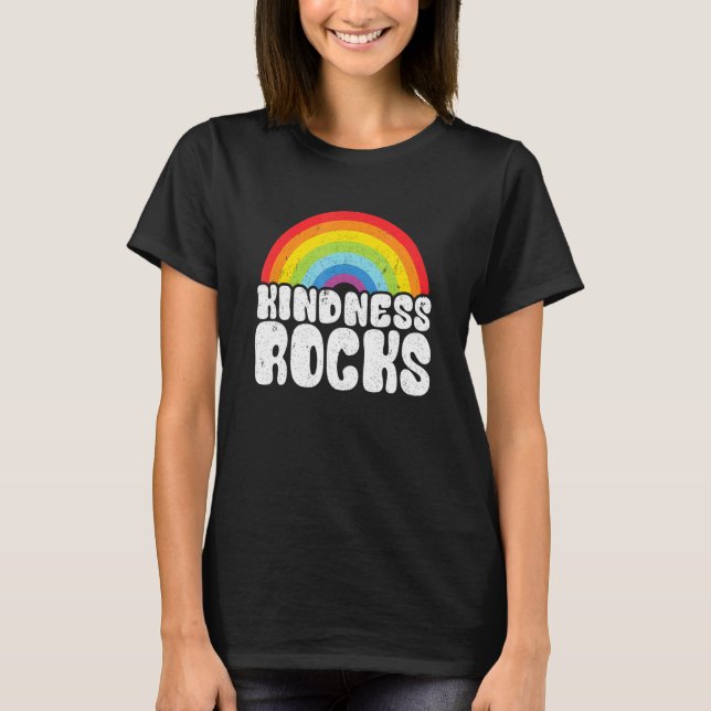 Camiseta Hippie Retro Teacher Anti Bullying Rainbow Kindnes (Frente)
