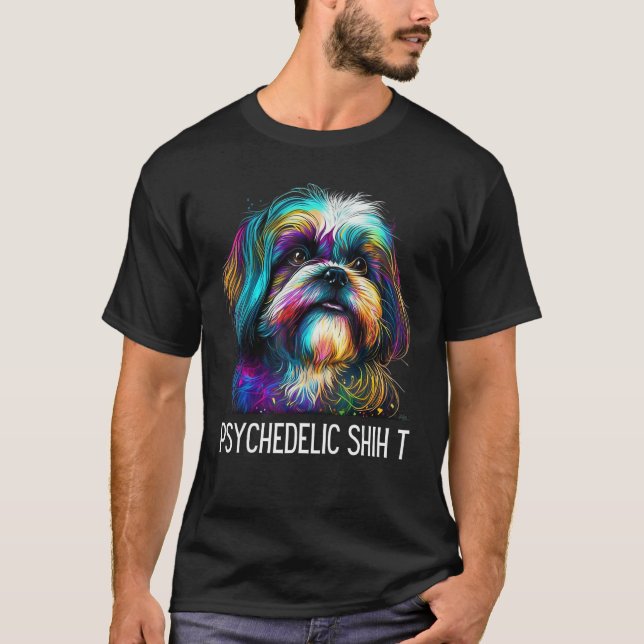 Camiseta Hippie Shih Tzu Tie Dye Peace Psychedelic Shih Dog (Frente)