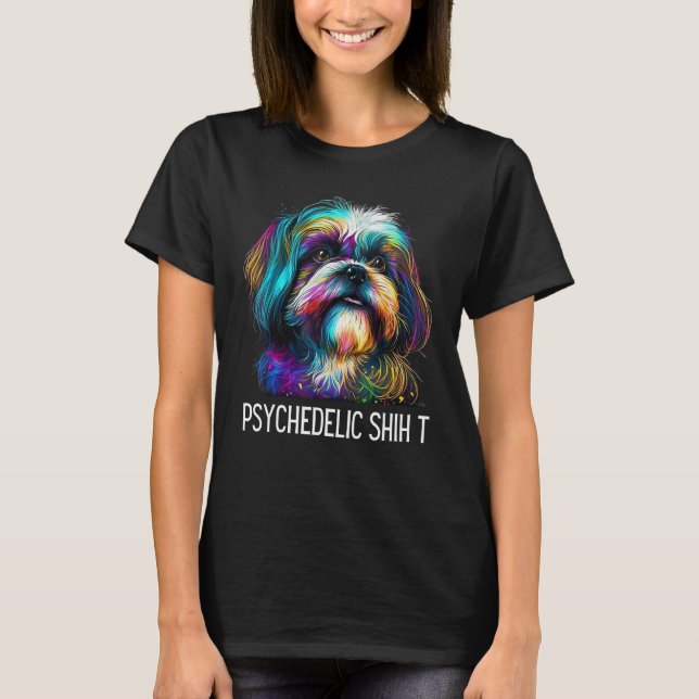 Camiseta Hippie Shih Tzu Tie Dye Peace Psychedelic Shih Dog (Frente)