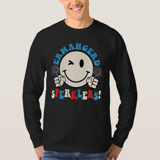 Camiseta Hippie Smile Face Ermahgerd Sparklers 4th Of July  (Frente)
