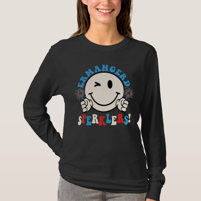 Camiseta Hippie Smile Face Ermahgerd Sparklers 4th Of July  (Frente)