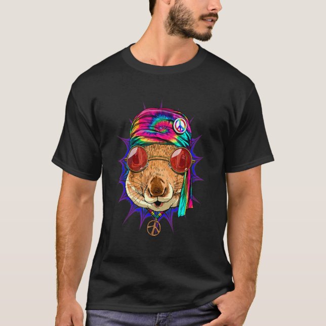 Camiseta Hippie Squirrel Tie Dye Animal Peace Sign Psychede (Frente)