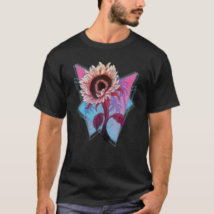 Camiseta Hippie Synthwave dos Anos 80 Flor Jardim Girassol