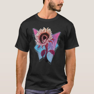 Camiseta Hippie Synthwave dos Anos 80 Flor Jardim Girassol
