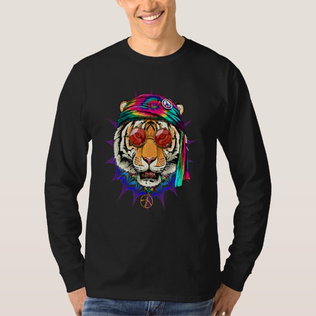 Camiseta Hippie Tiger Tie Dye Animal Peace Sign Psychedelic (Frente)
