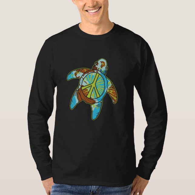 Camiseta Hippie Turtle Earth Day Save Planet Ocean Environm (Frente)