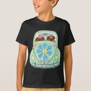 Camiseta Hippies Dachshund em Seu Carro do Amor Florido