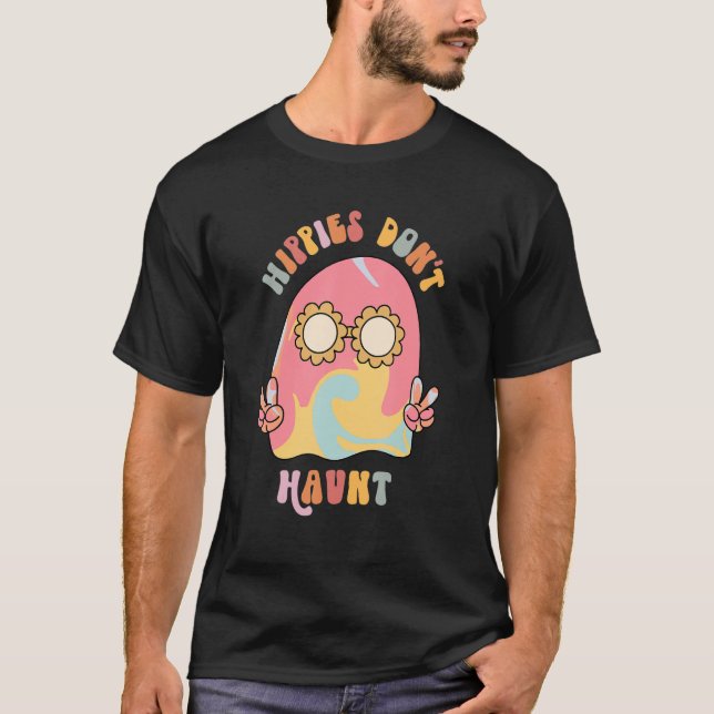 Camiseta Hippies Não Haunt Cute Hippie Ghost Halloween Co (Frente)