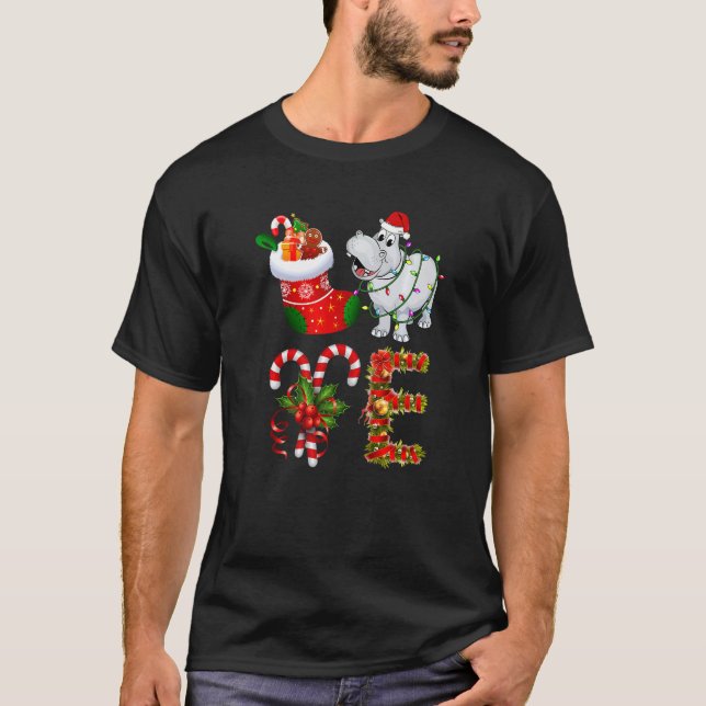 Camiseta Hippo Christmas Lights Led  Santa Hat Christmas (Frente)