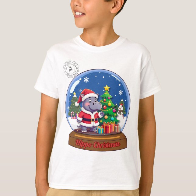Camiseta Hippo Christmas Snowglobe (Frente)