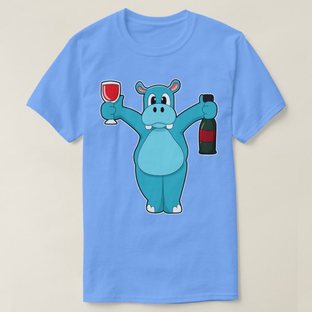 Camiseta Hippo com Vidro de Garrafa de Vinho (Frente do Design)