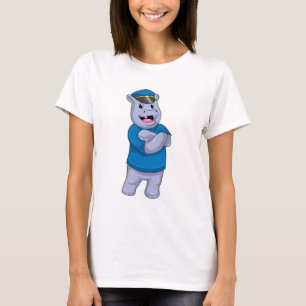 Camiseta Hippo como agente da polícia com chapéu da polícia