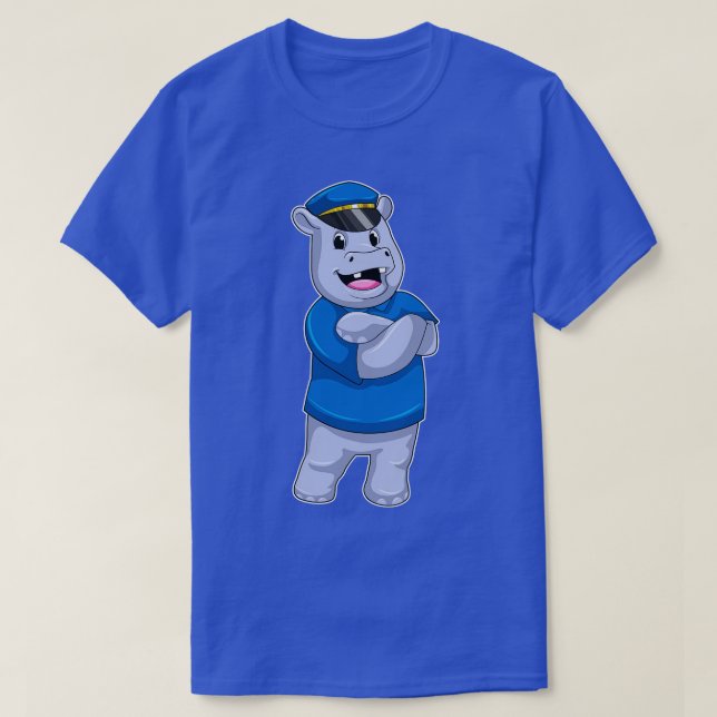 Camiseta Hippo como agente da polícia com chapéu da polícia (Frente do Design)