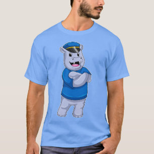 Camiseta Hippo como agente da polícia com chapéu da polícia