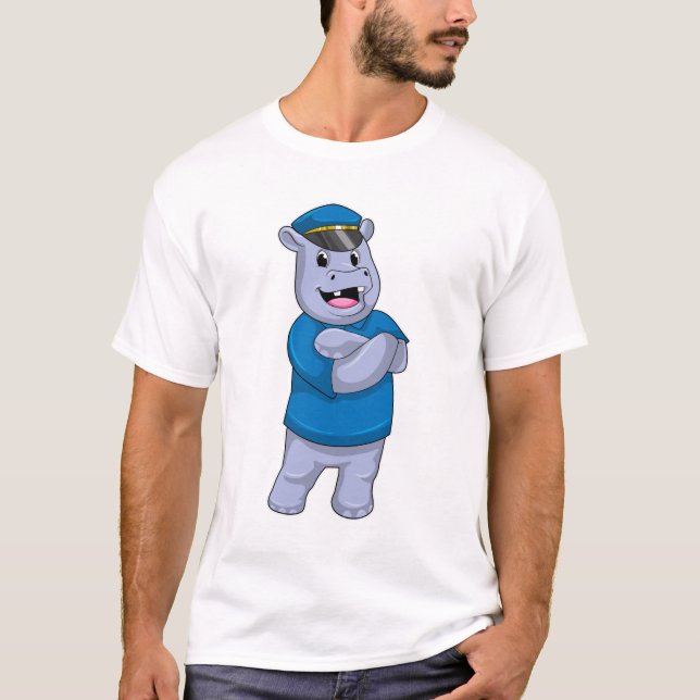 Camiseta Hippo como agente da polícia com chapéu da polícia (Frente)