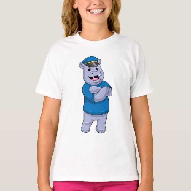 Camiseta Hippo como agente da polícia com chapéu da polícia (Frente)