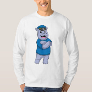 Camiseta Hippo como agente da polícia com chapéu da polícia