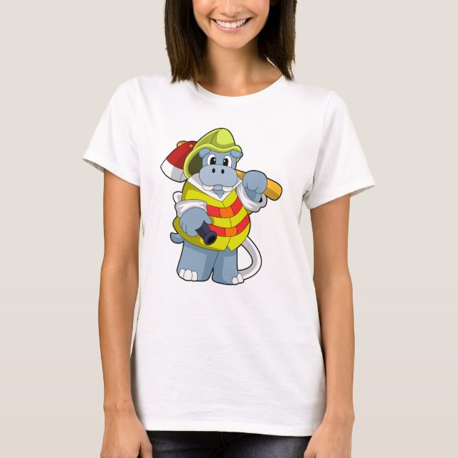 Camiseta Hippo como Bombeiro com Ax (Frente)