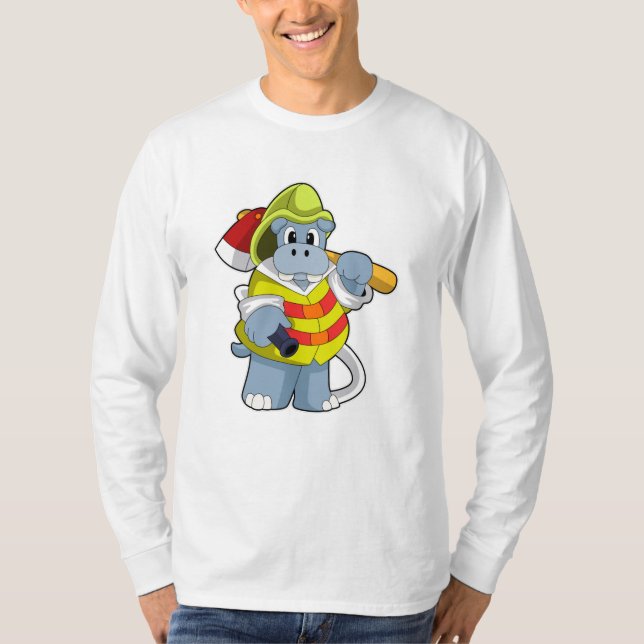 Camiseta Hippo como Bombeiro com Ax (Frente)