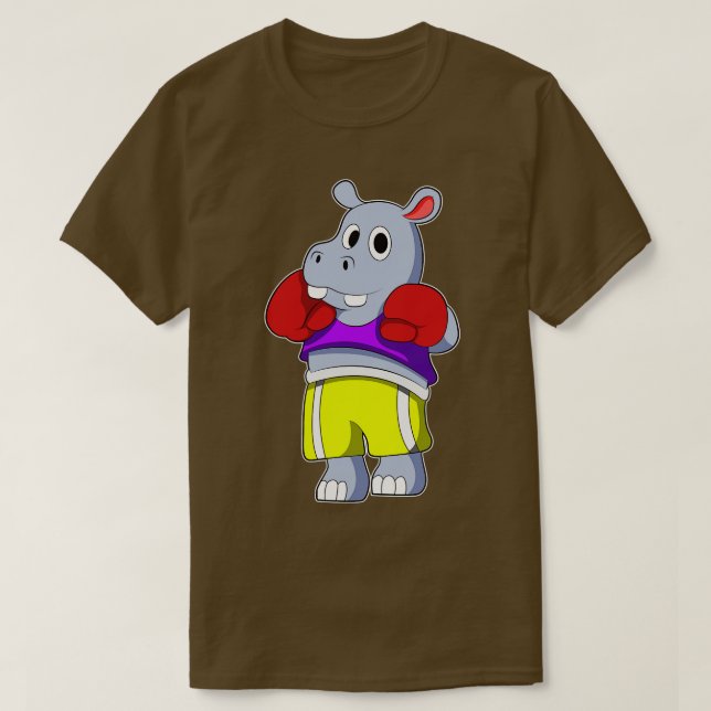 Camiseta Hippo como Boxer com luvas in a box (Frente do Design)