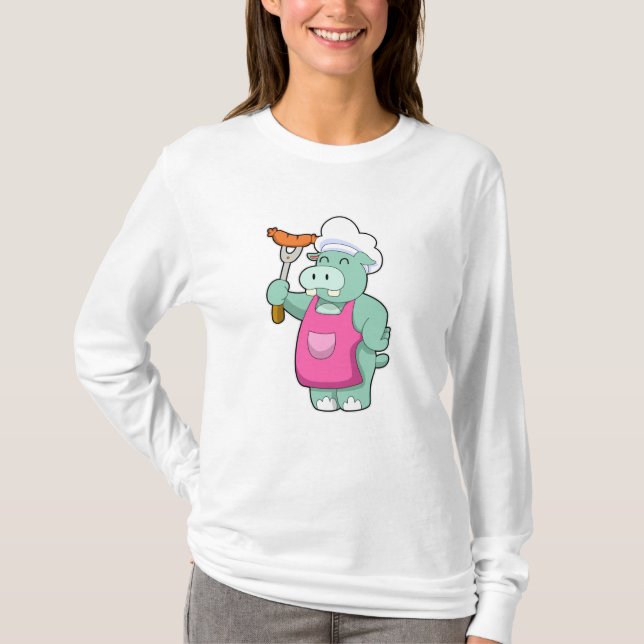 Camiseta Hippo como cozinheiro com salsicha (Frente)